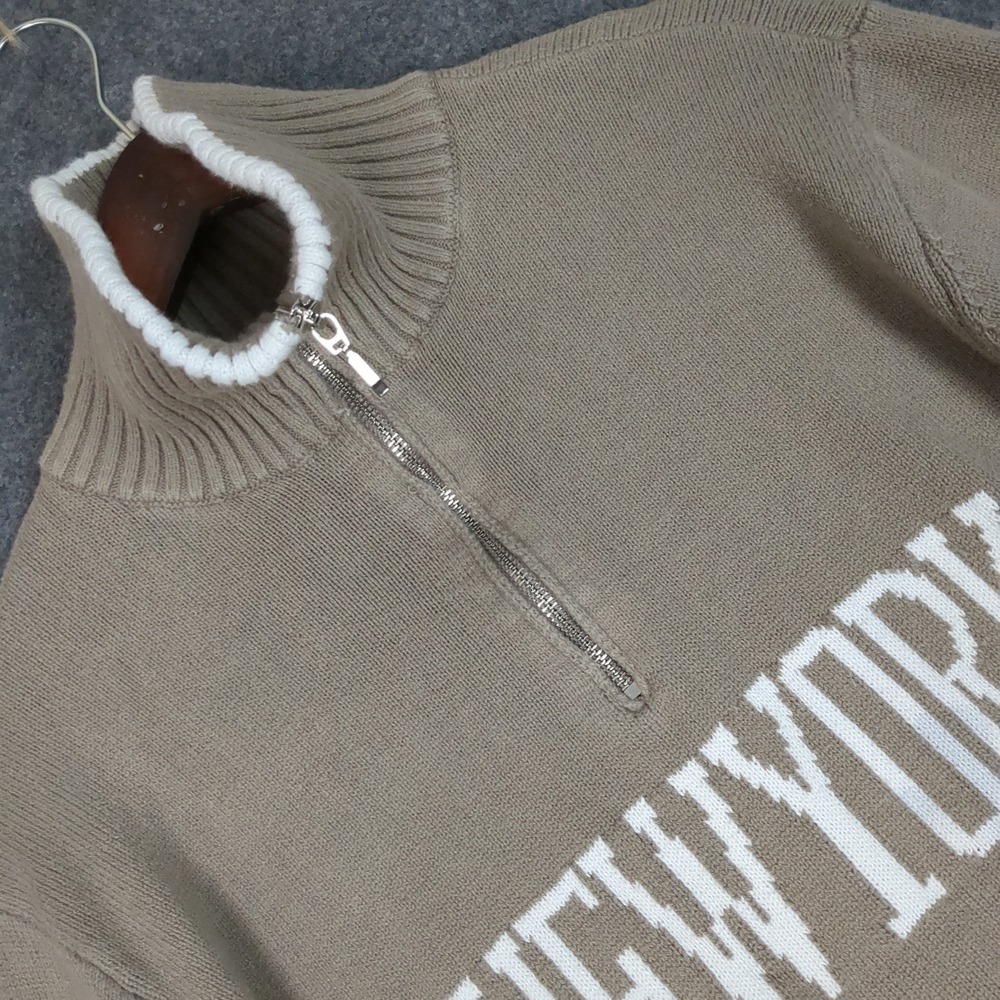 Hollister‎ Womens New York Quarter Zip Knit Sweater Taupe Brown Medium